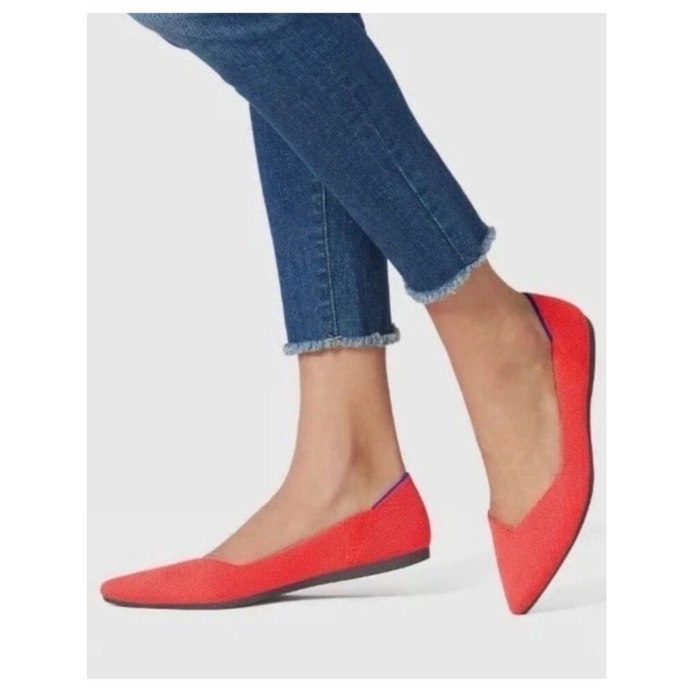 Rothy’s The Point Solid Red Pointed Toe Slips On Knit Flat Shoes Women’s Size 6